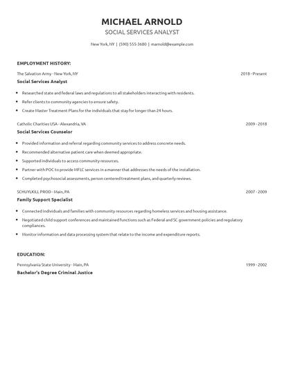 Social Services Analyst Resume