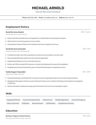 Social Services Analyst Resume