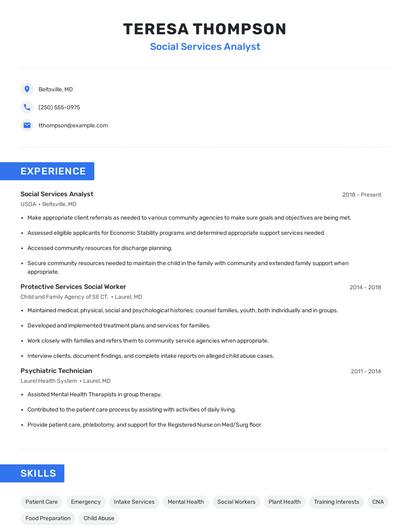 Social Services Analyst Resume