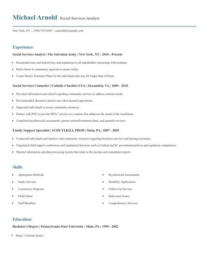 Social Services Analyst Resume