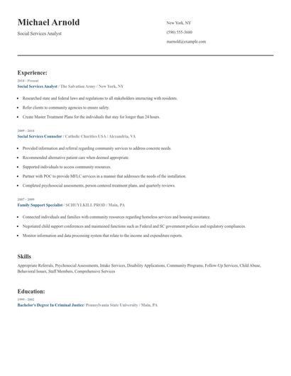 Social Services Analyst Resume