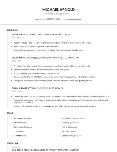 Social Services Analyst Resume
