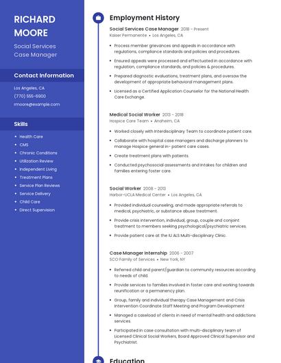 Social Services Case Manager Resume