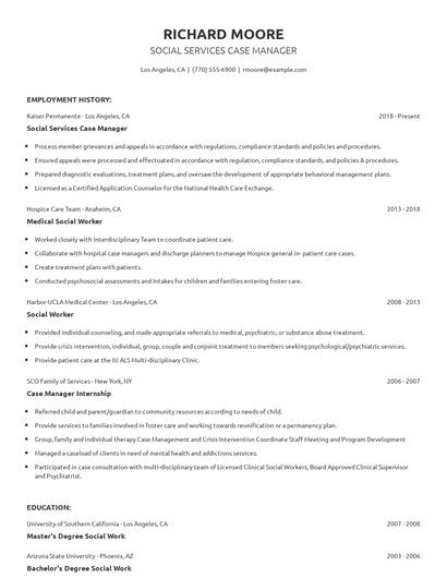 Social Services Case Manager Resume