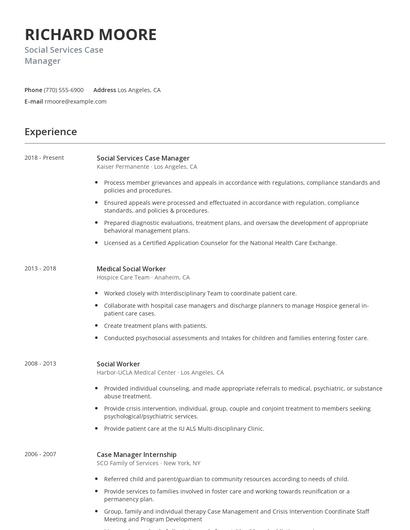 Social Services Case Manager Resume
