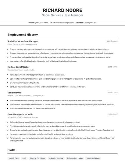 Social Services Case Manager Resume