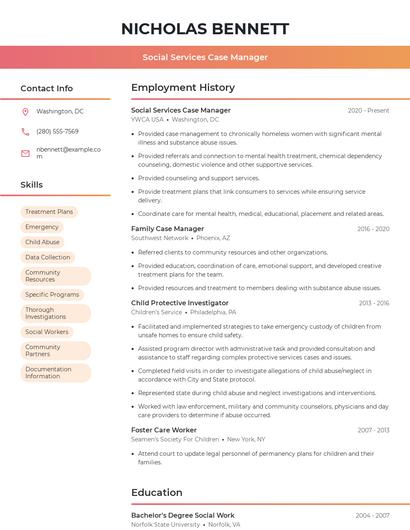 Social Services Case Manager Resume