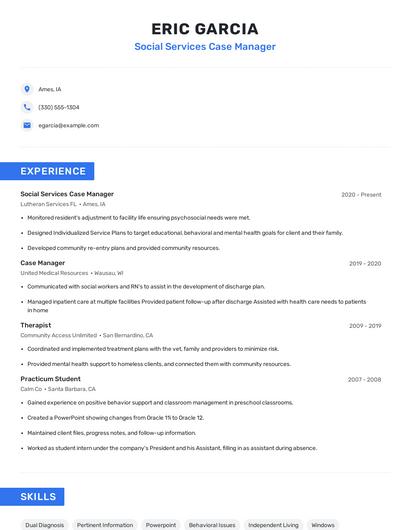 Social Services Case Manager Resume