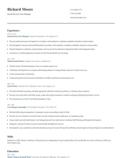 Social Services Case Manager Resume