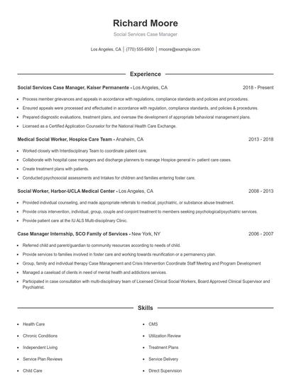 Social Services Case Manager Resume