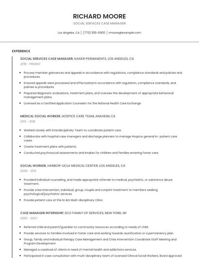 Social Services Case Manager Resume