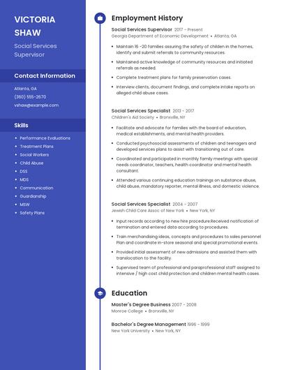Social Services Supervisor Resume