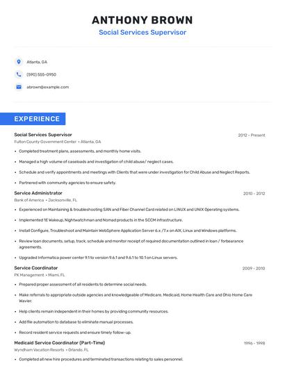 Social Services Supervisor Resume