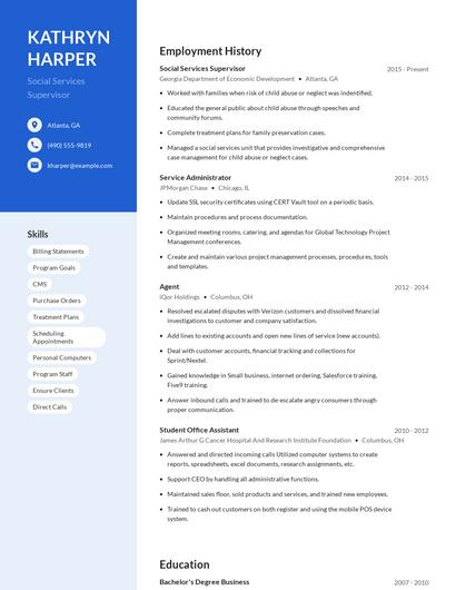 Social Services Supervisor Resume