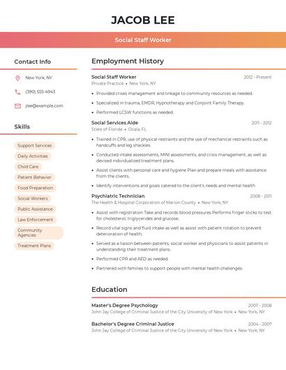 Social Staff Worker Resume