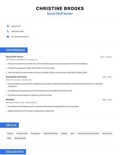Social Staff Worker Resume