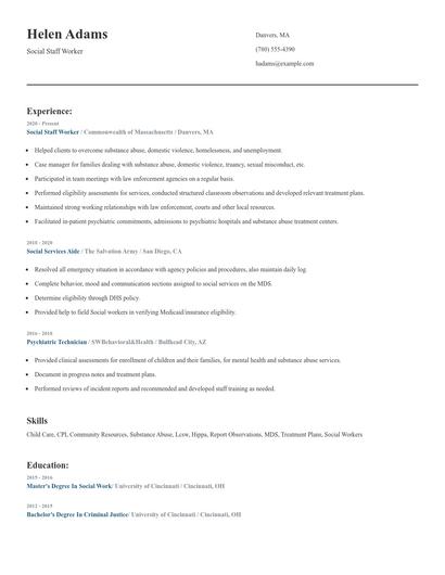 Social Staff Worker Resume