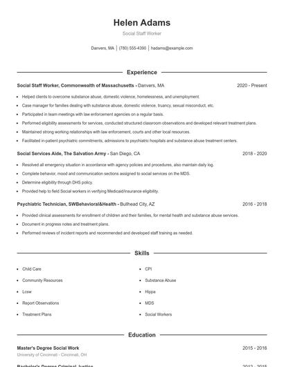Social Staff Worker Resume