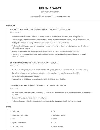 Social Staff Worker Resume