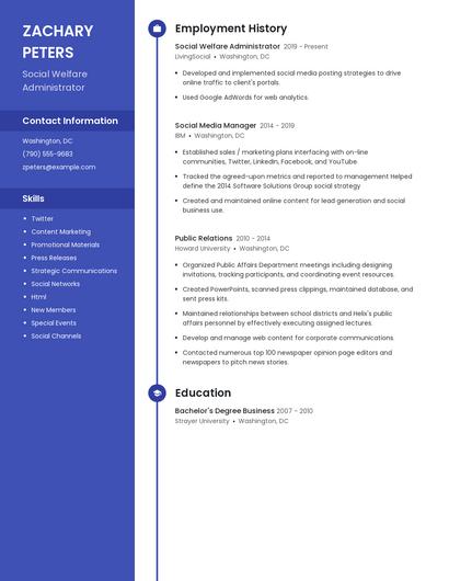 Social Welfare Administrator Resume