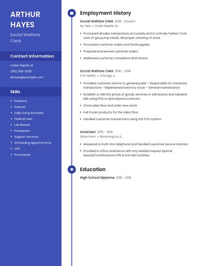 Social Welfare Clerk Resume
