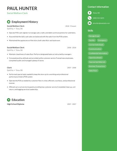 Social Welfare Clerk Resume