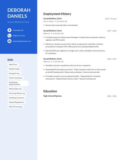 Social Welfare Clerk Resume