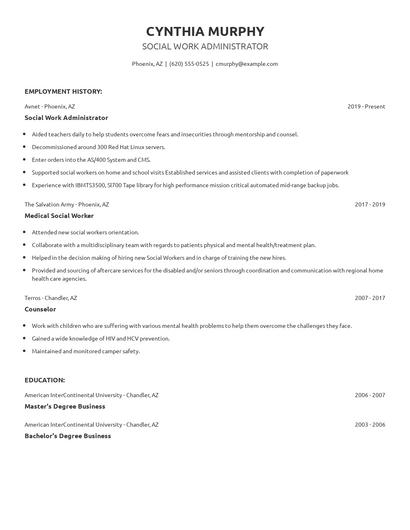 Social Work Administrator Resume