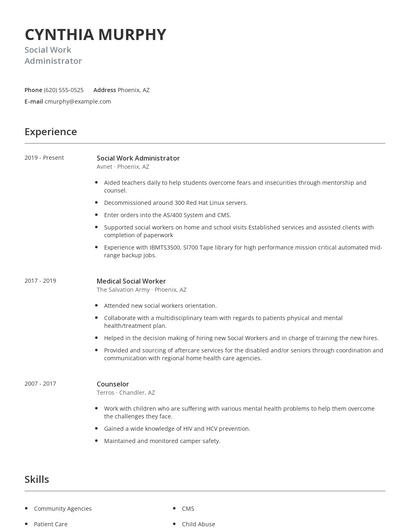 Social Work Administrator Resume