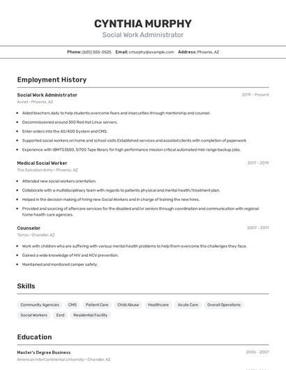 Social Work Administrator Resume