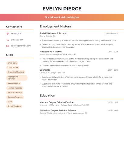 Social Work Administrator Resume