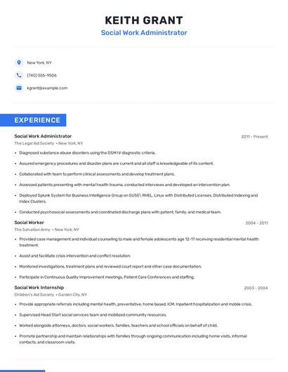 Social Work Administrator Resume
