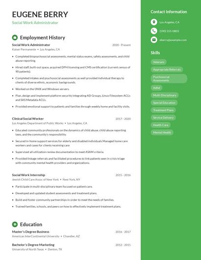 Social Work Administrator Resume