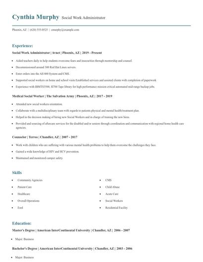 Social Work Administrator Resume