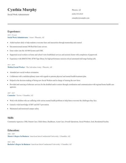 Social Work Administrator Resume