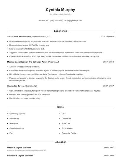 Social Work Administrator Resume