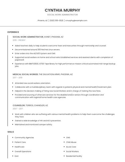 Social Work Administrator Resume