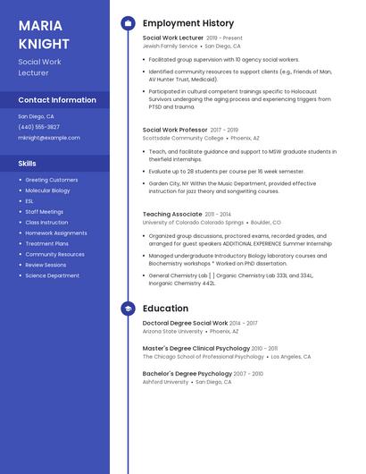Social Work Lecturer Resume