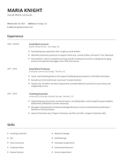 Social Work Lecturer Resume