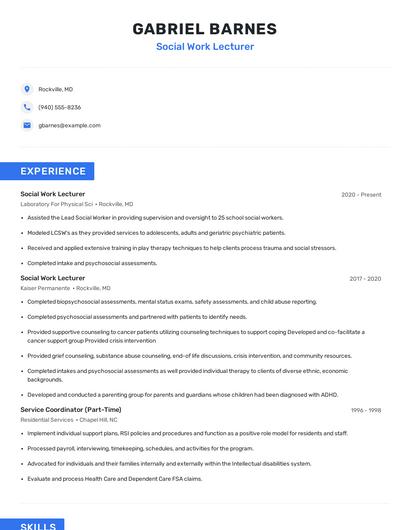 Social Work Lecturer Resume