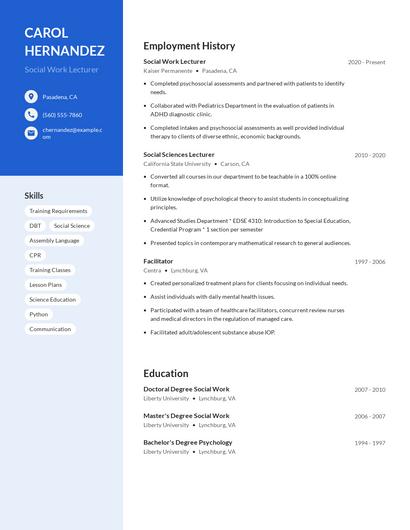 Social Work Lecturer Resume