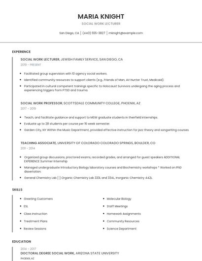 Social Work Lecturer Resume
