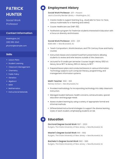 Social Work Professor Resume