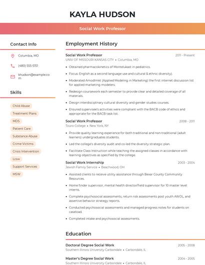 Social Work Professor Resume