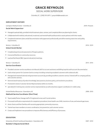 Social Work Supervisor Resume