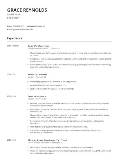 Social Work Supervisor Resume