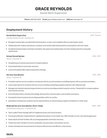 Social Work Supervisor Resume