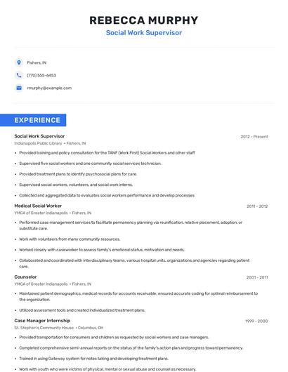 Social Work Supervisor Resume