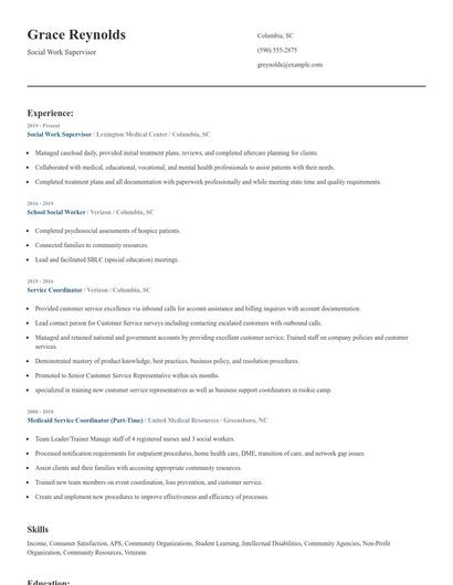 Social Work Supervisor Resume