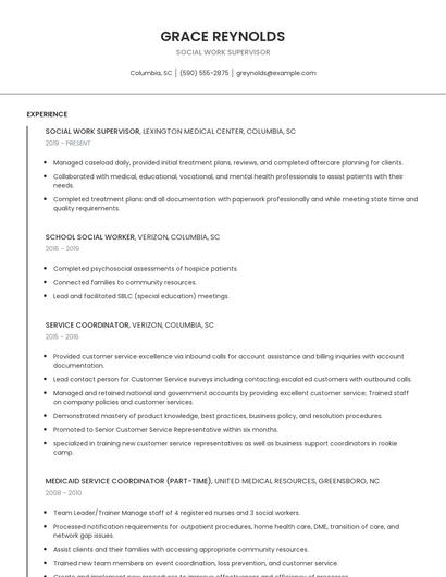 Social Work Supervisor Resume